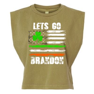 Lets Go Brandon St Patrick's Day Distressed America USA Flag Clover Garment-Dyed Women's Muscle Tee