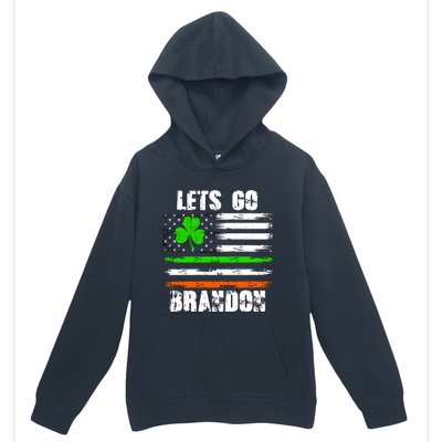 Lets Go Brandon St Patrick's Day Distressed America USA Flag Clover Urban Pullover Hoodie