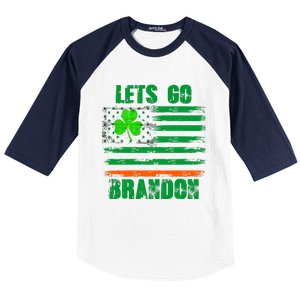 Lets Go Brandon St Patrick's Day Distressed America USA Flag Clover Baseball Sleeve Shirt