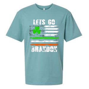 Lets Go Brandon St Patrick's Day Distressed America USA Flag Clover Sueded Cloud Jersey T-Shirt