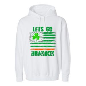 Lets Go Brandon St Patrick's Day Distressed America USA Flag Clover Garment-Dyed Fleece Hoodie