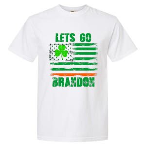 Lets Go Brandon St Patrick's Day Distressed America USA Flag Clover Garment-Dyed Heavyweight T-Shirt