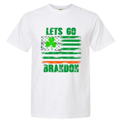 Lets Go Brandon St Patrick's Day Distressed America USA Flag Clover Garment-Dyed Heavyweight T-Shirt