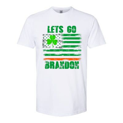 Lets Go Brandon St Patrick's Day Distressed America USA Flag Clover Softstyle® CVC T-Shirt