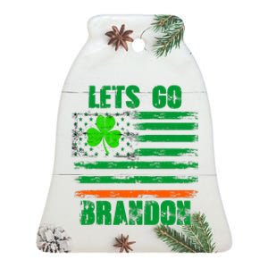 Lets Go Brandon St Patrick's Day Distressed America USA Flag Clover Ceramic Bell Ornament