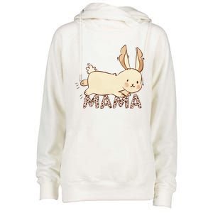 Leopard Graphic Bunny Mama Easter Mom Gift Womens Funnel Neck Pullover Hood