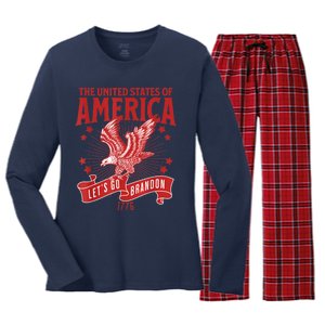 Let’s Go Brandon USA America Trump 2024 DeSantis 2024 Women's Long Sleeve Flannel Pajama Set 