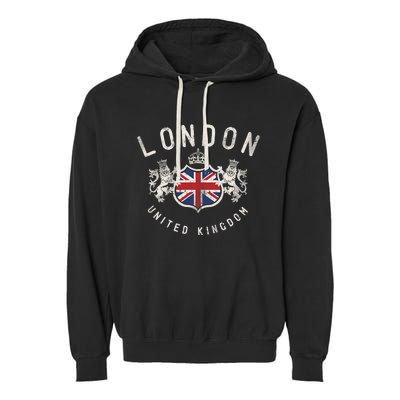 London Great Britain Vintage Crown Flag Garment-Dyed Fleece Hoodie