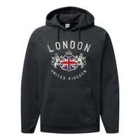 London Great Britain Vintage Crown Flag Performance Fleece Hoodie