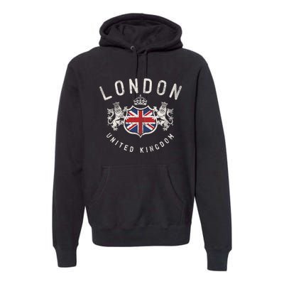 London Great Britain Vintage Crown Flag Premium Hoodie