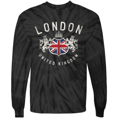 London Great Britain Vintage Crown Flag Tie-Dye Long Sleeve Shirt