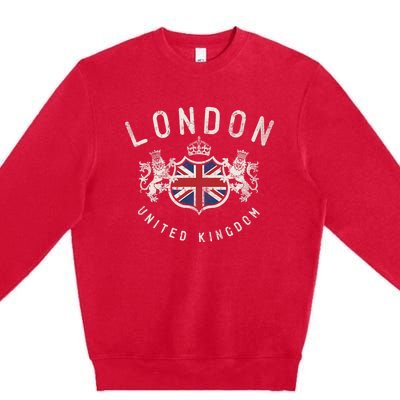 London Great Britain Vintage Crown Flag Premium Crewneck Sweatshirt