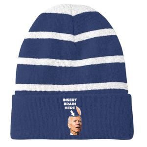 Let's Go Brandon Insert Brain Here Striped Beanie with Solid Band