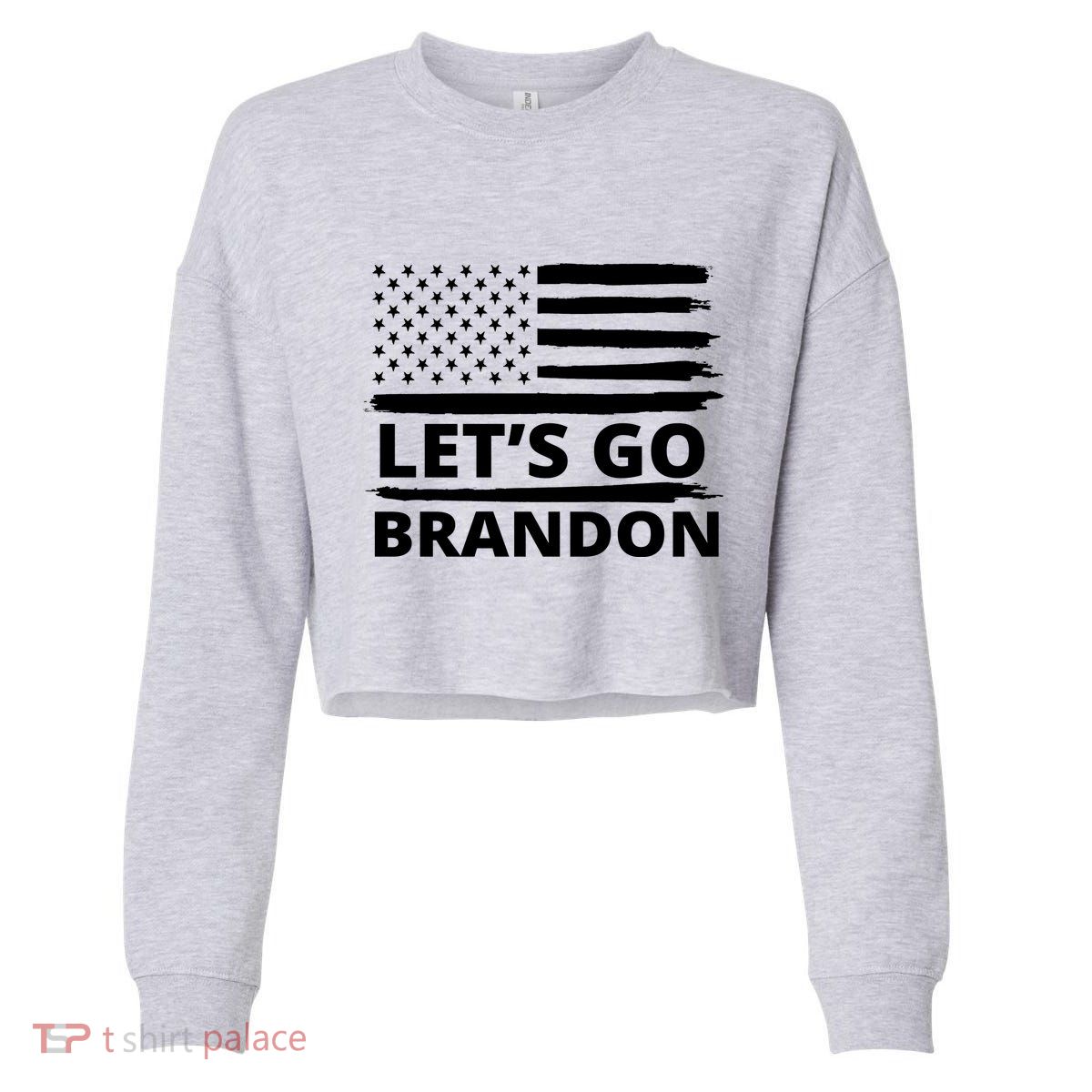 Let's Go Brandon American Flag Cropped Pullover Crew