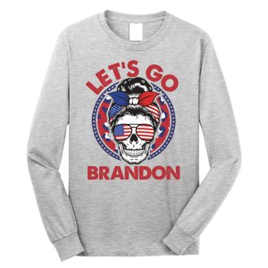 Let's Go Brandon American Flag Hairbun Skull Long Sleeve Shirt