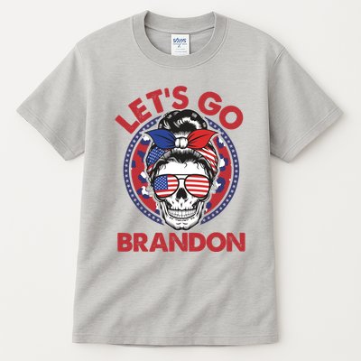 Let's Go Brandon American Flag Hairbun Skull Tall T-Shirt