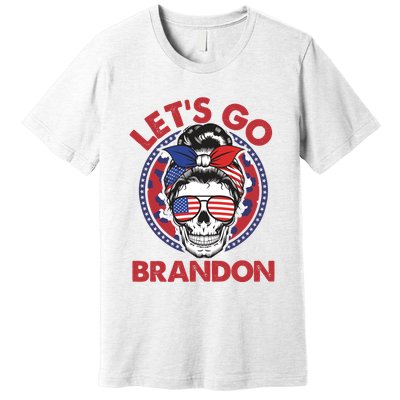 Let's Go Brandon American Flag Hairbun Skull Premium T-Shirt
