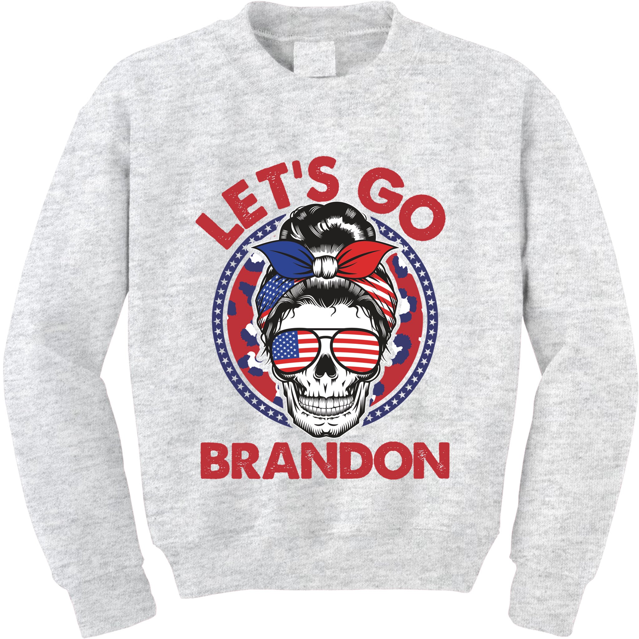 Let's Go Brandon American Flag Hairbun Skull Kids Sweatshirt