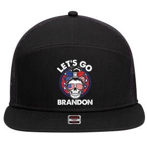 Let's Go Brandon American Flag Hairbun Skull 7 Panel Mesh Trucker Snapback Hat