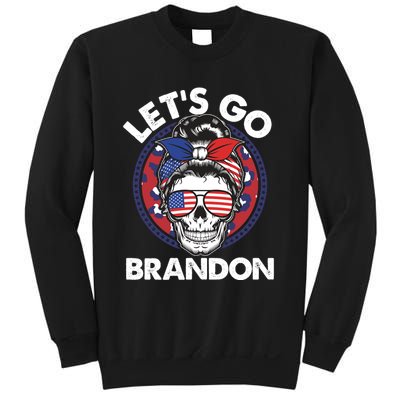 Let's Go Brandon American Flag Hairbun Skull Sweatshirt