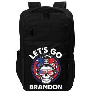 Let's Go Brandon American Flag Hairbun Skull Impact Tech Backpack