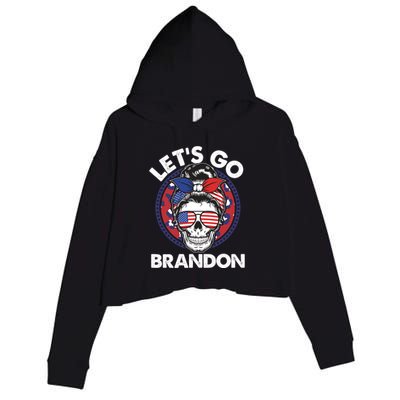 Let's Go Brandon American Flag Hairbun Skull Crop Fleece Hoodie