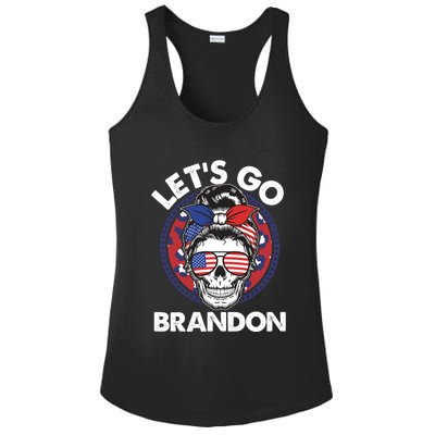 Let's Go Brandon American Flag Hairbun Skull Ladies PosiCharge Competitor Racerback Tank