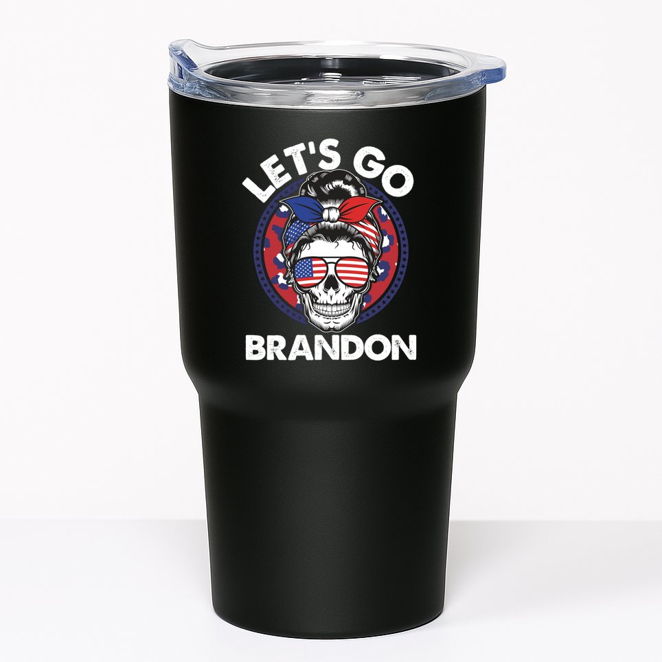 Let's Go Brandon American Flag Hairbun Skull Tumbler