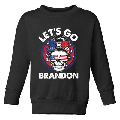 Let's Go Brandon American Flag Hairbun Skull Toddler Sweatshirt