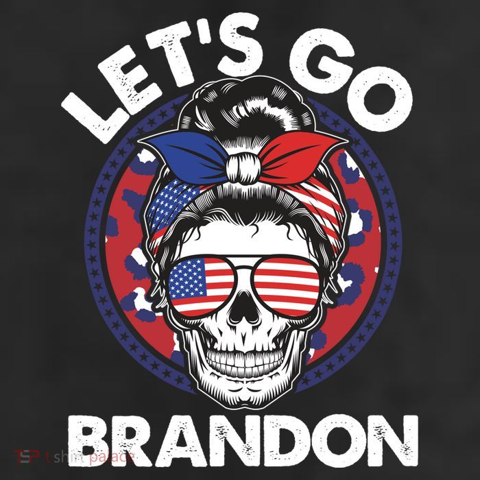 Let's Go Brandon American Flag Hairbun Skull Trucker Hat