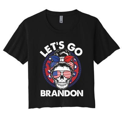 Let's Go Brandon American Flag Hairbun Skull Crop Top