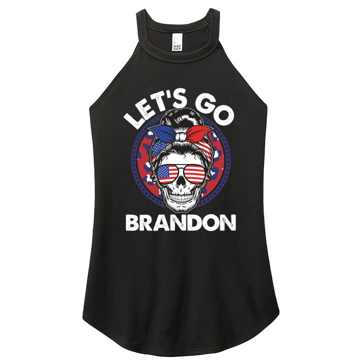 Let's Go Brandon American Flag Hairbun Skull Women's Perfect Tri Rocker Tank