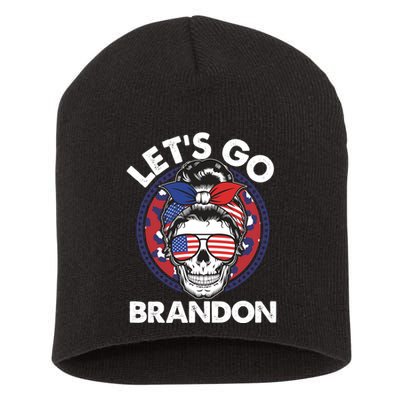 Let's Go Brandon American Flag Hairbun Skull Short Acrylic Beanie