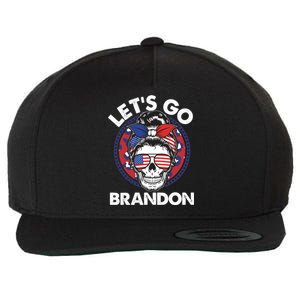 Let's Go Brandon American Flag Hairbun Skull Wool Snapback Cap