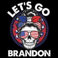 Let's Go Brandon American Flag Hairbun Skull Kids T-Shirt