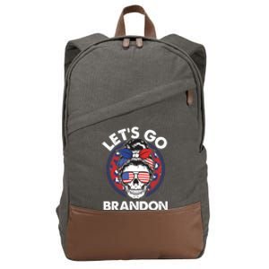 Let's Go Brandon American Flag Hairbun Skull Cotton Canvas Backpack