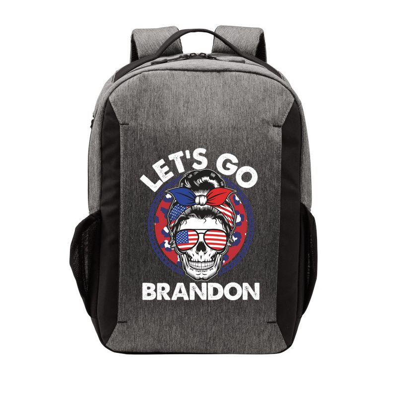 Let's Go Brandon American Flag Hairbun Skull Vector Backpack