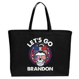 Let's Go Brandon American Flag Hairbun Skull Cotton Canvas Jumbo Tote