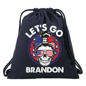 Let's Go Brandon American Flag Hairbun Skull Drawstring Bag