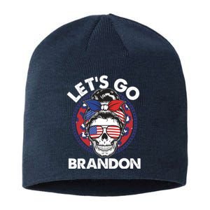 Let's Go Brandon American Flag Hairbun Skull Sustainable Beanie