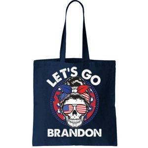 Let's Go Brandon American Flag Hairbun Skull Tote Bag