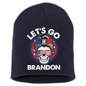 Let's Go Brandon American Flag Hairbun Skull Short Acrylic Beanie