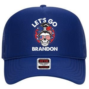 Let's Go Brandon American Flag Hairbun Skull High Crown Mesh Back Trucker Hat