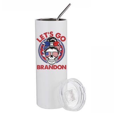 Let's Go Brandon American Flag Hairbun Skull Stainless Steel Tumbler