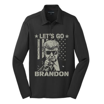 Lets Go Braden Brandon US Flag Funny Trendy Sarcastic Silk Touch Performance Long Sleeve Polo