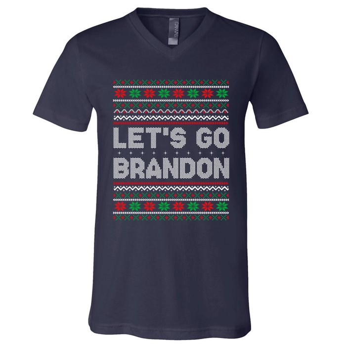 Let's Go Brandon Anti Biden Chant TRUMP 2024 Ugly Christmas V-Neck T-Shirt