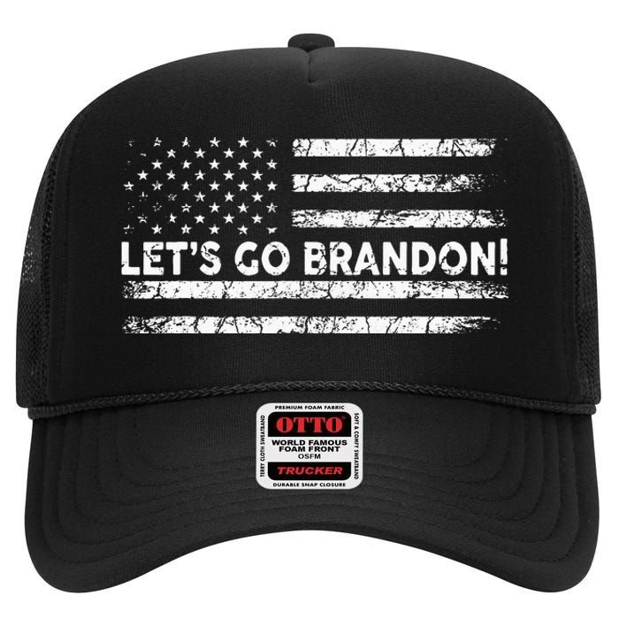 Lets Go Brandon Joe Biden Chant Impeach Biden USA Flag High Crown Mesh Back Trucker Hat