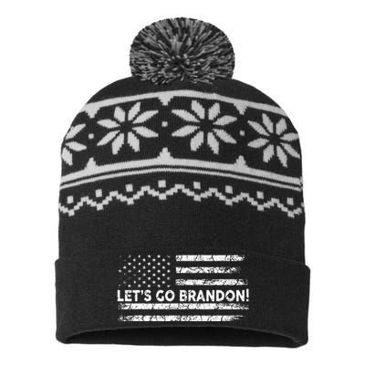 Lets Go Brandon Joe Biden Chant Impeach Biden USA Flag USA-Made Snowflake Beanie