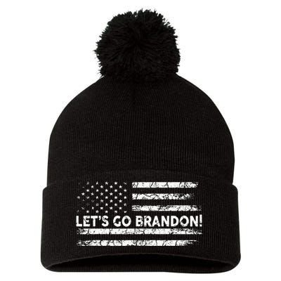 Lets Go Brandon Joe Biden Chant Impeach Biden USA Flag Pom Pom 12in Knit Beanie