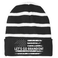 Lets Go Brandon Joe Biden Chant Impeach Biden USA Flag Striped Beanie with Solid Band